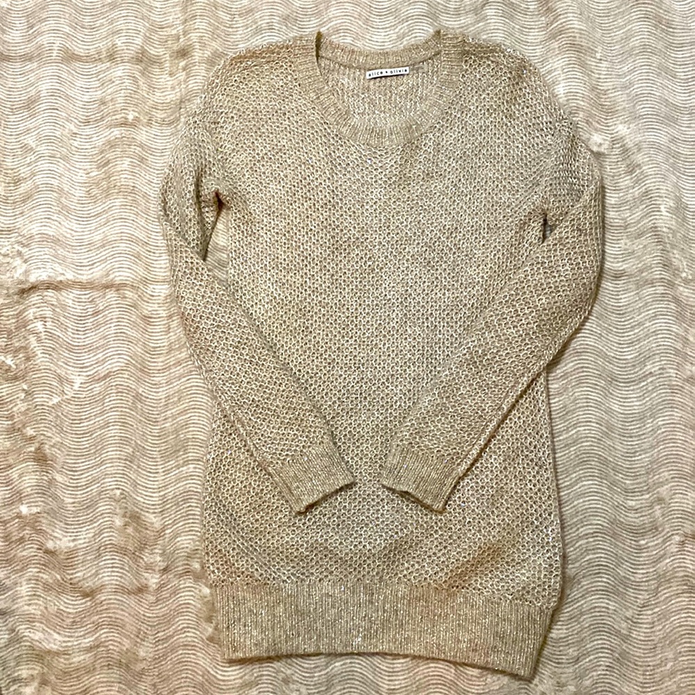Alice + Olivia Sparkle Crewneck Long Sweater